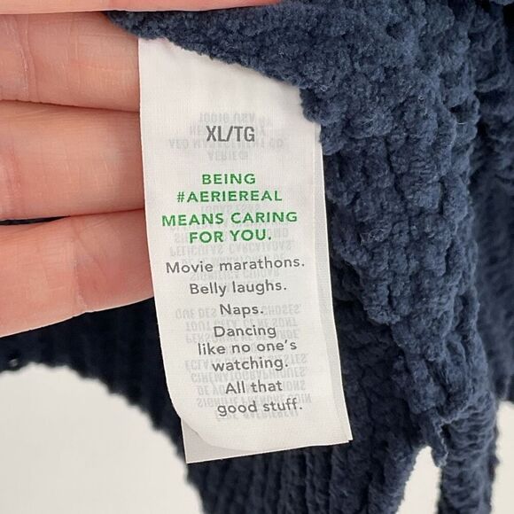 Aerie Cable Car Quarter Zip Sweater Oversized Chenille Knit Women XL Navy Blue - Picture 4 of 8